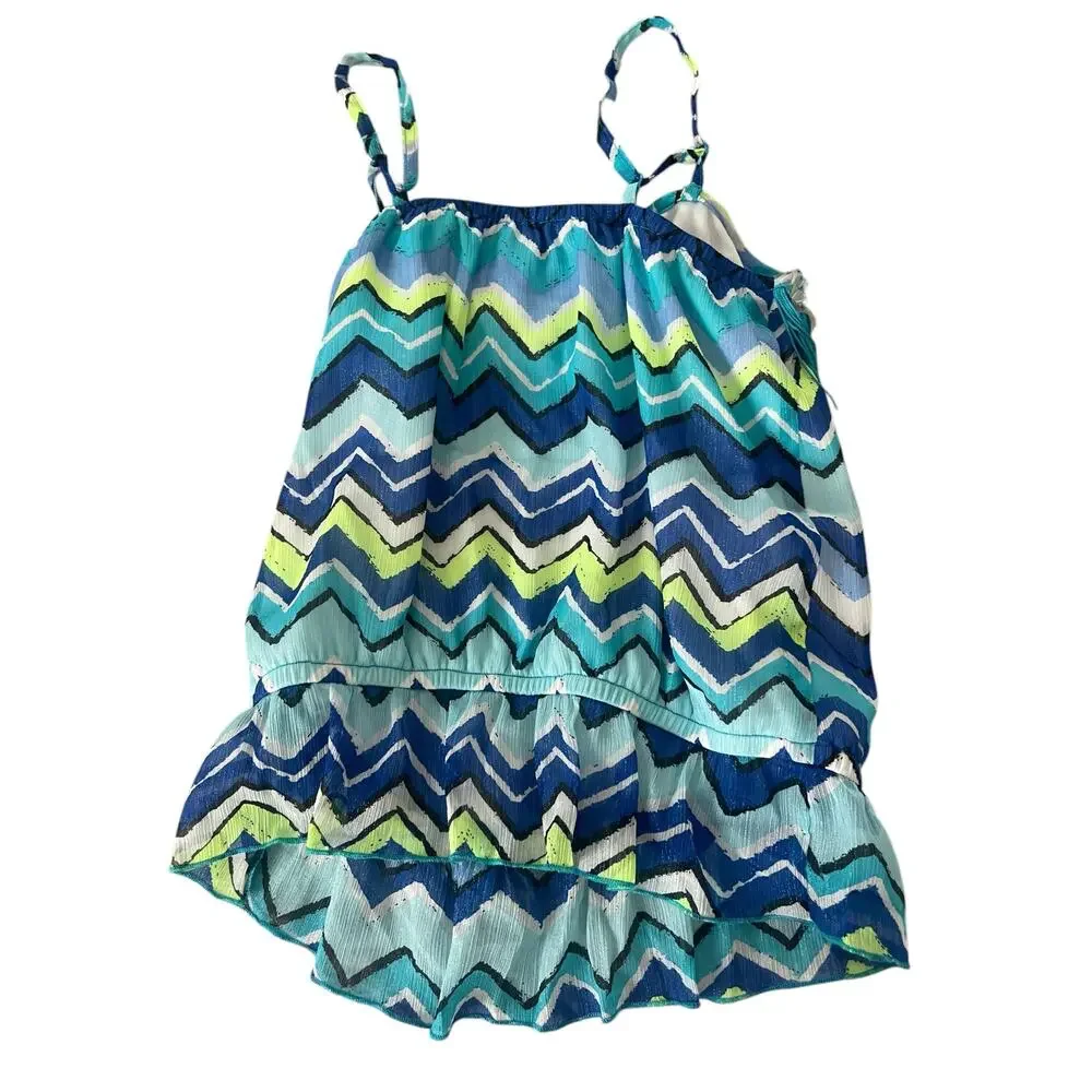 Justice Girls Tank Shirt Chevron Print Elastic Waist Fringe Chest Size 12